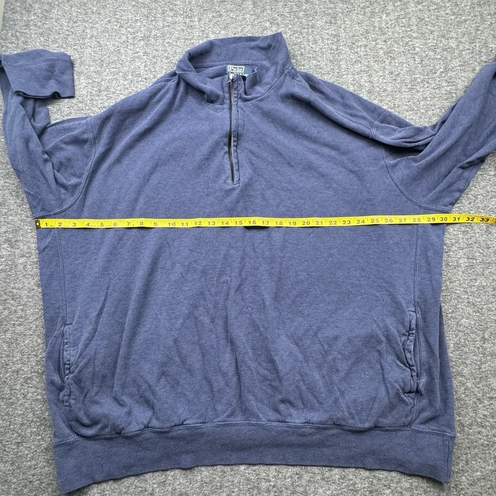 Vtg Polo Ralph Lauren Sweater Men's Sz 4XB Blue 1/4 Zip Pullover Logo‎ *Hole*